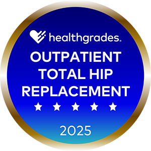 Healthgrades Outpatient Total Hip Replacement 2025 5 star badge.